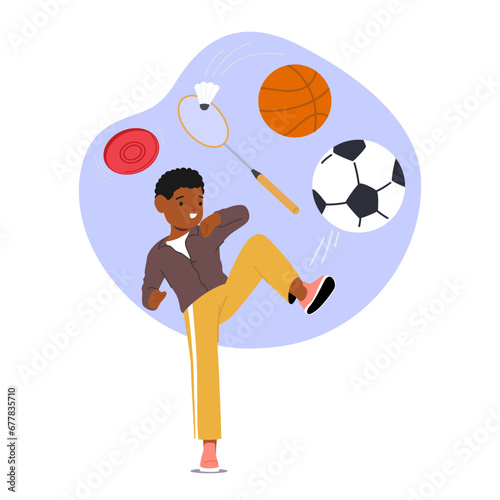 Boy Character Enthusiastically Participate In School Sports, Displaying Dedication And Competitive Spirit