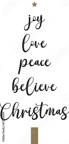 Christmas tree banner, joy love peace believe Christmas, vector illustration