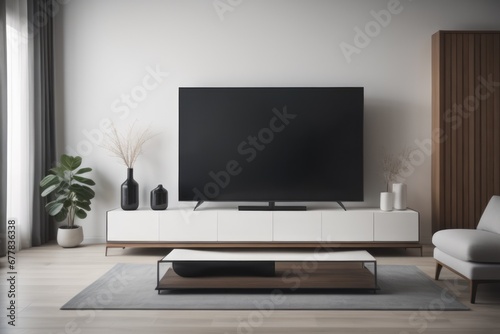 Minimalist style interior design of modern living room with tv 