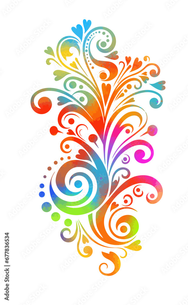 Creative abstract hand drawing. Not AI, Object vintage colored swirls. Vector illustration