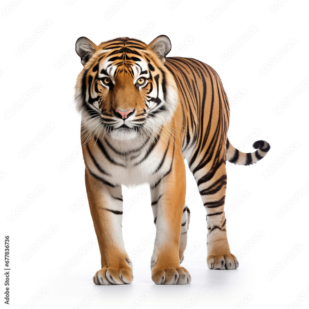 Gorgeous tiger, isolated on white background, photorealistic ai