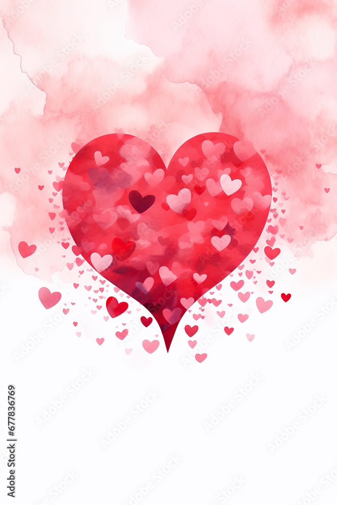 St Valentine's day minimalistic background. Red hearts, watercolor illustration, symbol of love