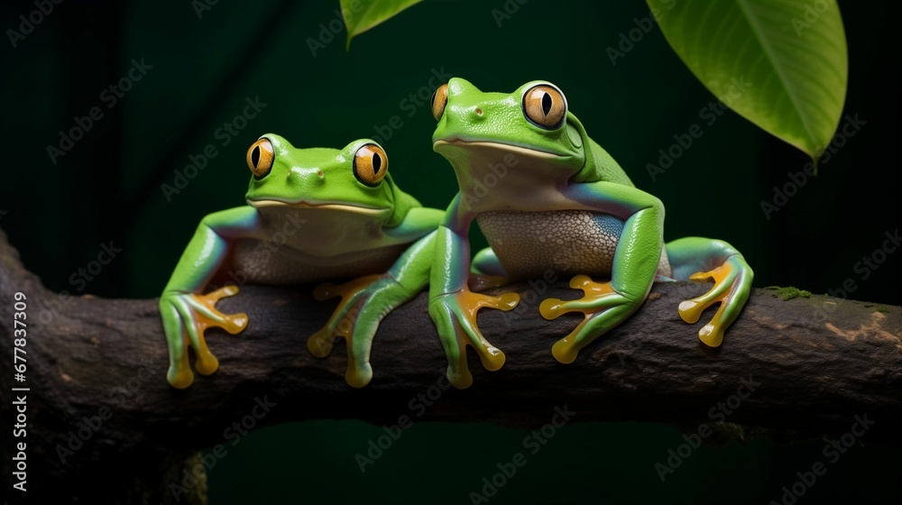 Verdant Companions: Twin Frogs on a Branch