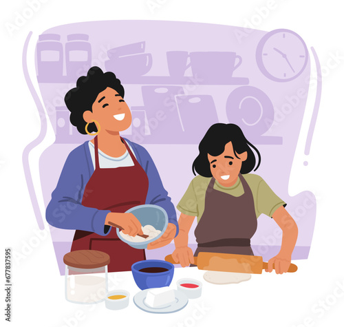 Mother And Daughter Bond In The Kitchen, Sharing Laughter And Love While Creating Culinary Magic Together