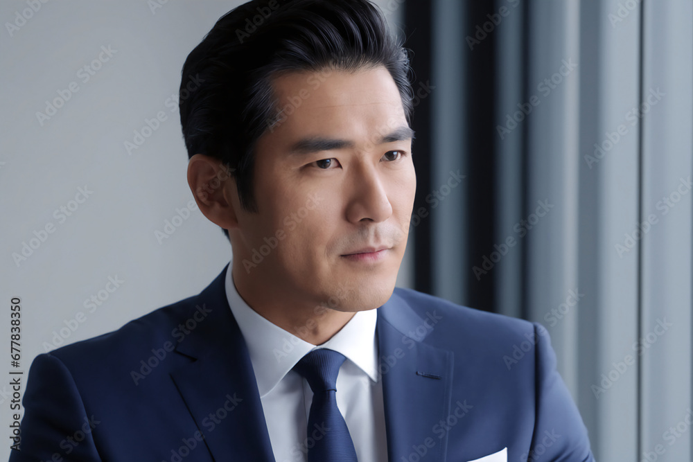 Asian Businessman wearing navy suit looking professional Asian Businessman wearing navy suit looking professional