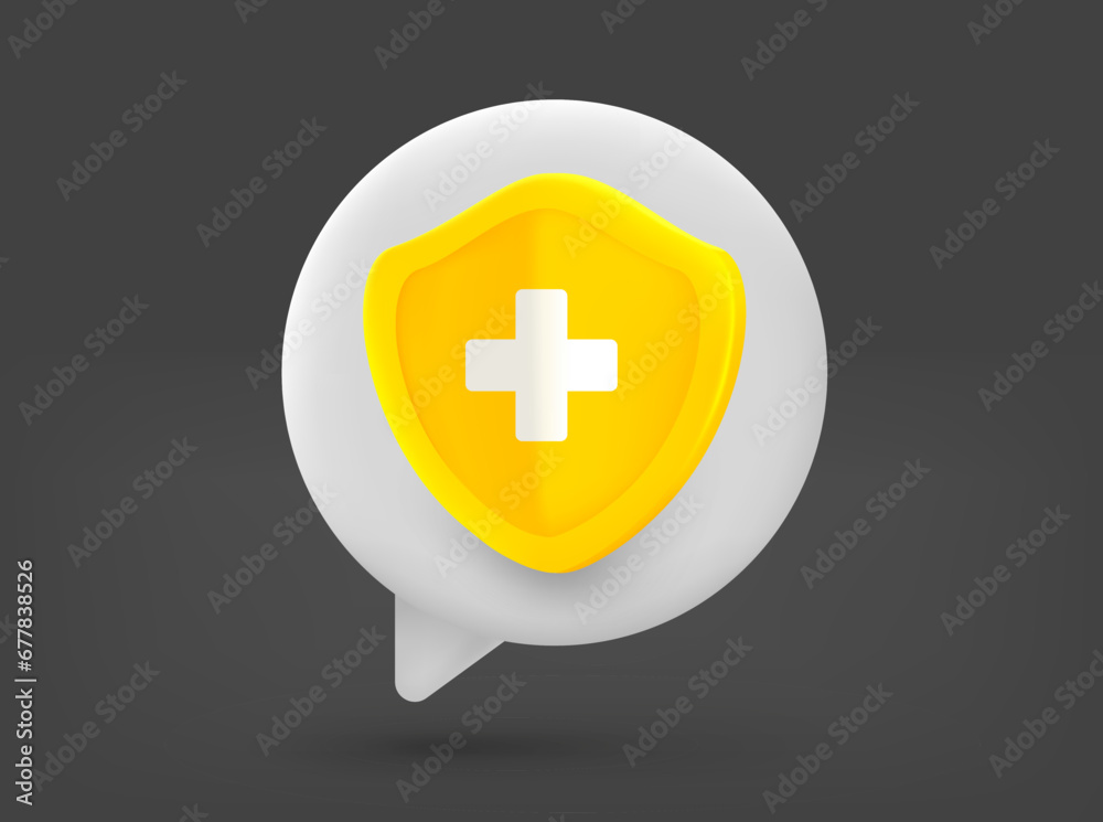 Obraz premium Speech cloud with yellow shield. 3d vector isolated illustration