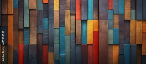The graphic wood pattern on the horizontal surface of the wall creates a captivating backdrop with a textured and colorful background all in a unique arrangement that adds depth and interest