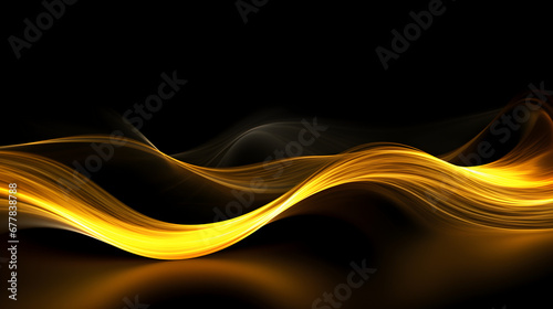 Golden light tails on black background, a yellow light wave on a dark backdrop, glowing golden elegance 