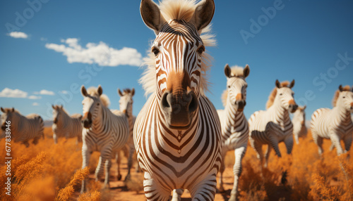 Zebra herd grazing on African savannah  beautiful landscape generated by AI