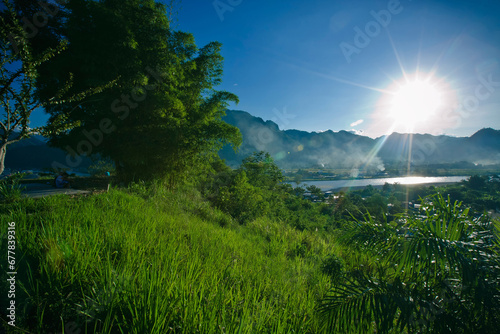 The strong sun falls on the city of Tingo Maria creating a beautiful atmosphere, in Peru. photo