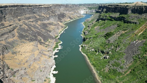 Drone shot of the Snake river in the Pacific Northwest region, USA photo