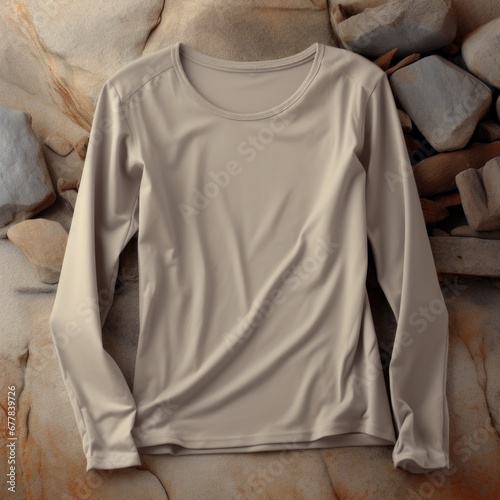 A long sleeved shirt sitting on top of a pile of rocks. Generative AI. © Natalia