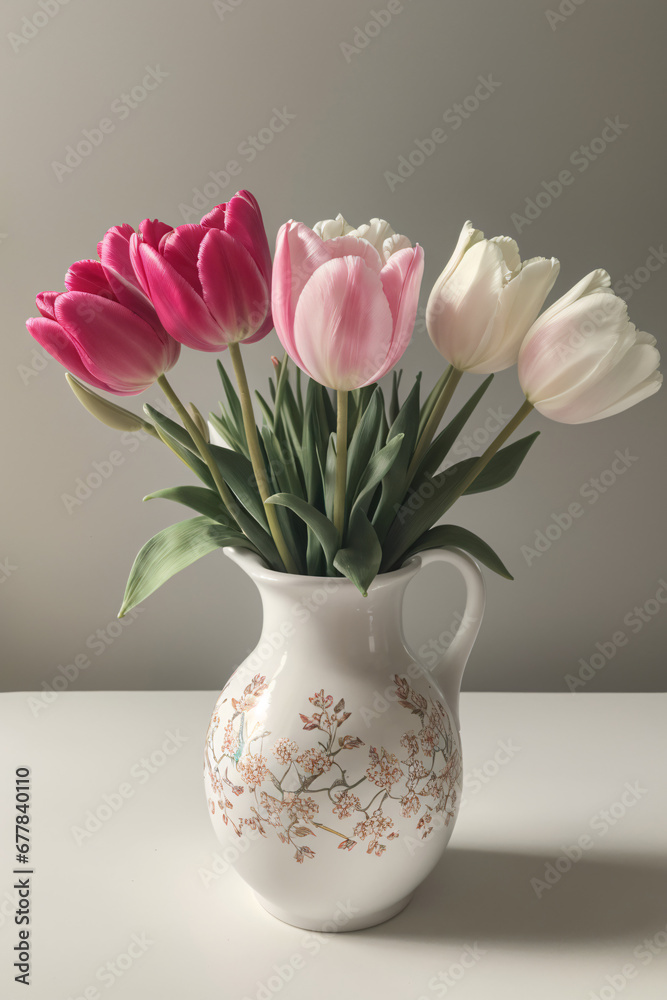 Tulips in vase, didiers tulip, tulipa gesneriana Tulips in vase, didiers tulip, tulipa gesneriana