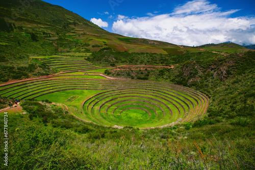 Tableau sur toile Agricultural terraces of the Moray Archaeological Center, Cusco Peru