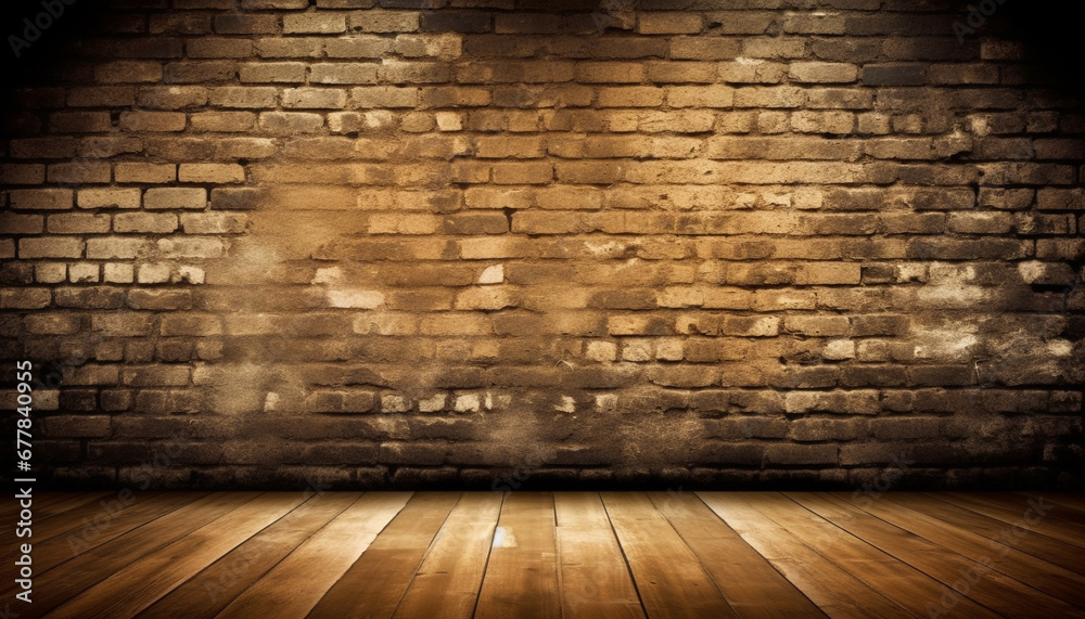 Rough brick wall backdrop in old domestic room interior design generated by AI Rough brick wall backdrop in old domestic room interior design generated by AI
