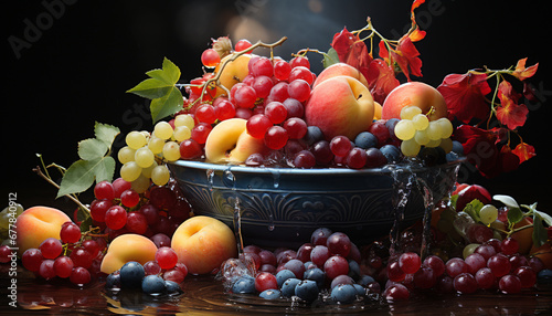 Freshness of nature bounty in a colorful fruit bowl generated by AI