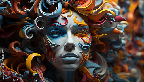 Abstract illustration of a woman face in colorful fashion design generated by AI © Stockgiu