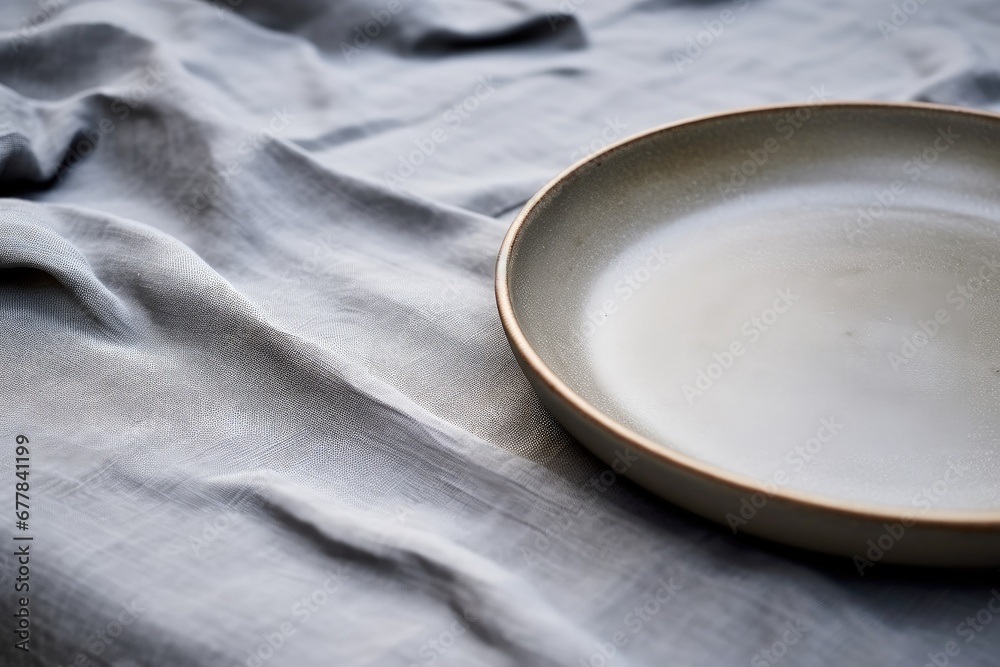 Minimalist White Ceramic Plate on Grey Cloth Minimalist White Ceramic Plate on Grey Cloth