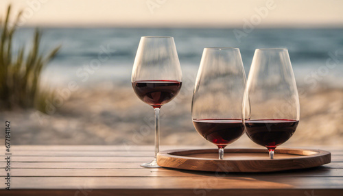 glass of wine on the beach