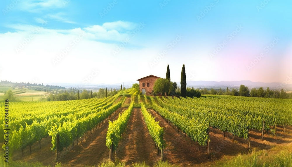 Green vineyards in Chianti region, Italian culture in panoramic view generated by AI