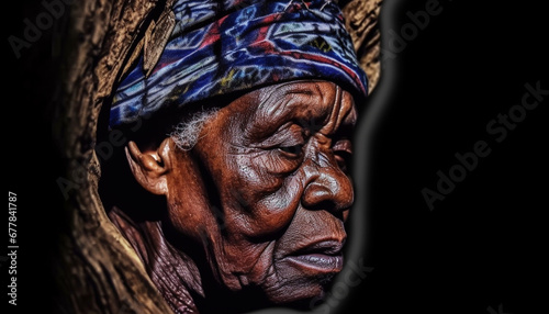 African elders embody indigenous culture through traditional clothing and spirituality generated by AI