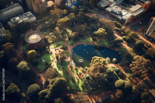Capturing aerial view of park in Sydney city, Australia. Generative AI