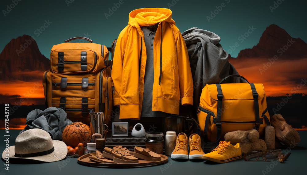 Hiking backpack, adventure travel, outdoor exploration generated by AI Hiking backpack, adventure travel, outdoor exploration generated by AI