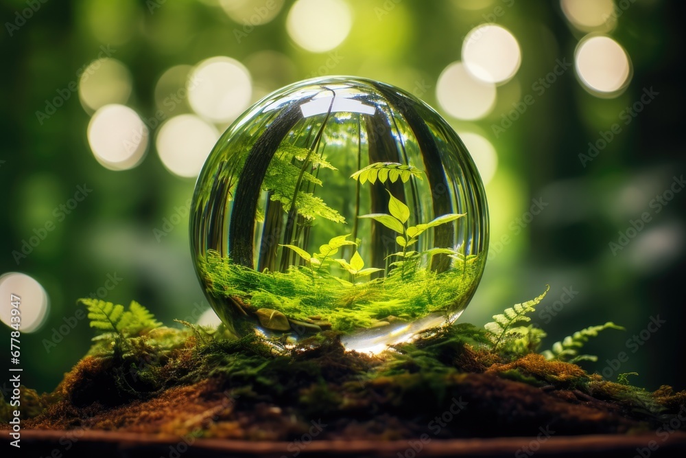 Beautiful green plant in a glass sphere Beautiful green plant in a glass sphere