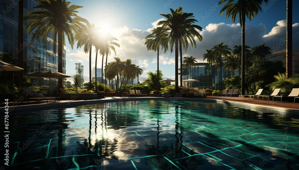 Luxury hotel with infinity pool and palm trees generated by AI