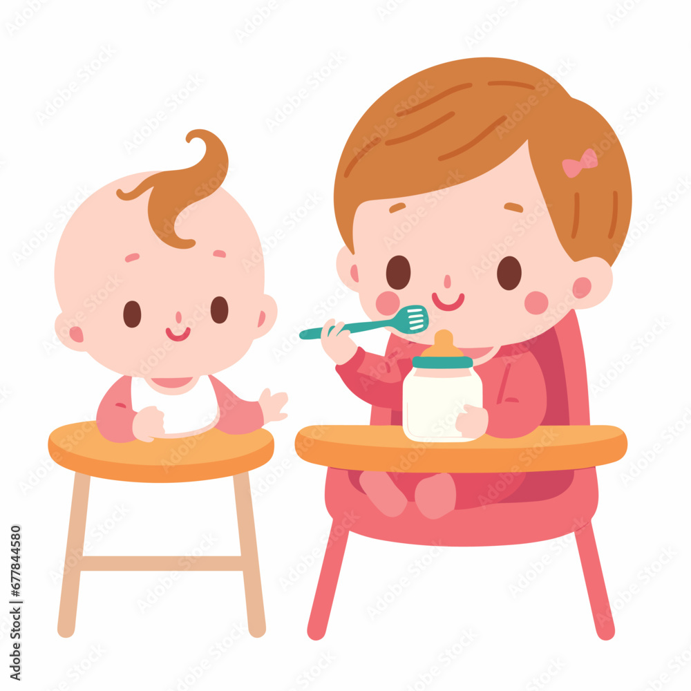 two kids feeding each other vector illustrations on white background two kids feeding each other vector illustrations on white background