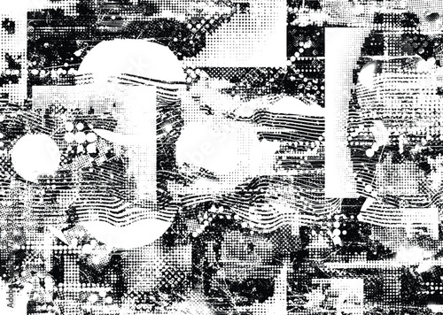 Glitch distorted grungy isolated layers . Design element for brochure  social media  posters  flyers. Overlay texture.Textured banner with Distress effect .Vector halftone dots . Screen print texture