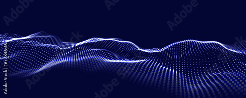 Music wave of particles. Big data visualization. Abstract blue background with a dynamic wave. Vector illustration.