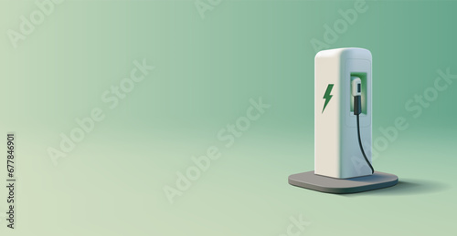 Car realistic 3D charger. For the concepts of the automotive industry, an ecological, alternative form of energy for electric cars. Modern design of electric charging on a green background.