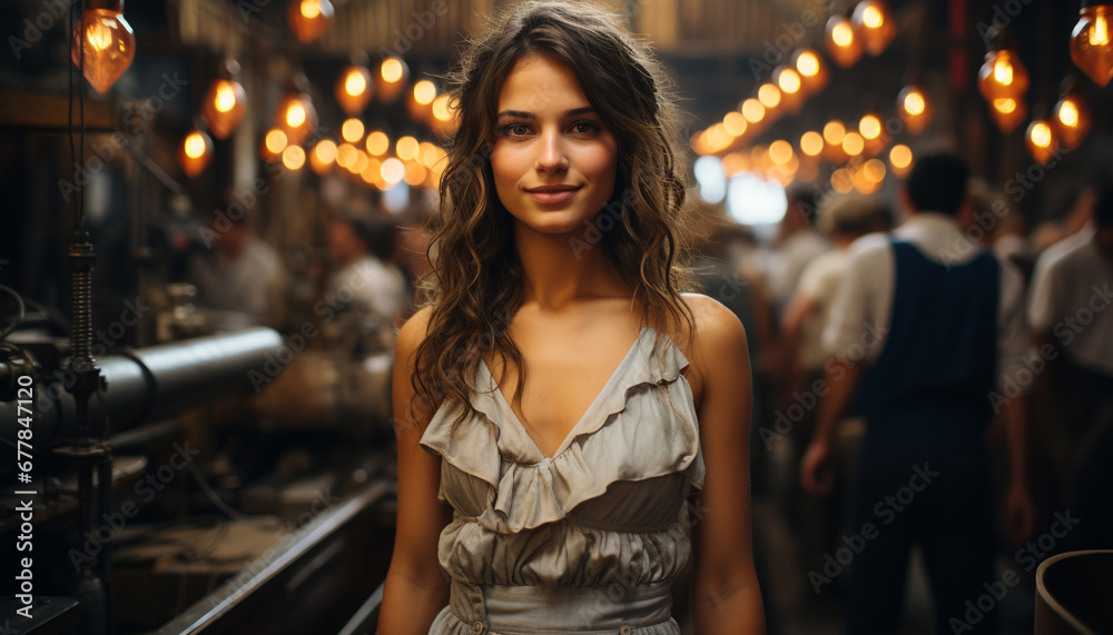 Young woman with brown hair smiling at camera generated by AI