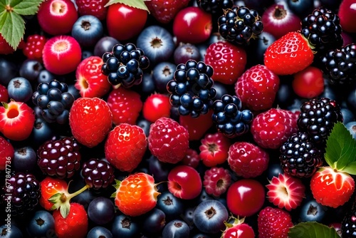  vibrant and natural appeal of berries in an photograph, presenting a varied assortment of fresh and colorful berries, inviting the viewer into their appetizing and visually appealing world,.