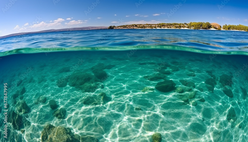 Turquoise water reveals idyllic underwater beauty in tropical travel destinations generated by AI Turquoise water reveals idyllic underwater beauty in tropical travel destinations generated by AI