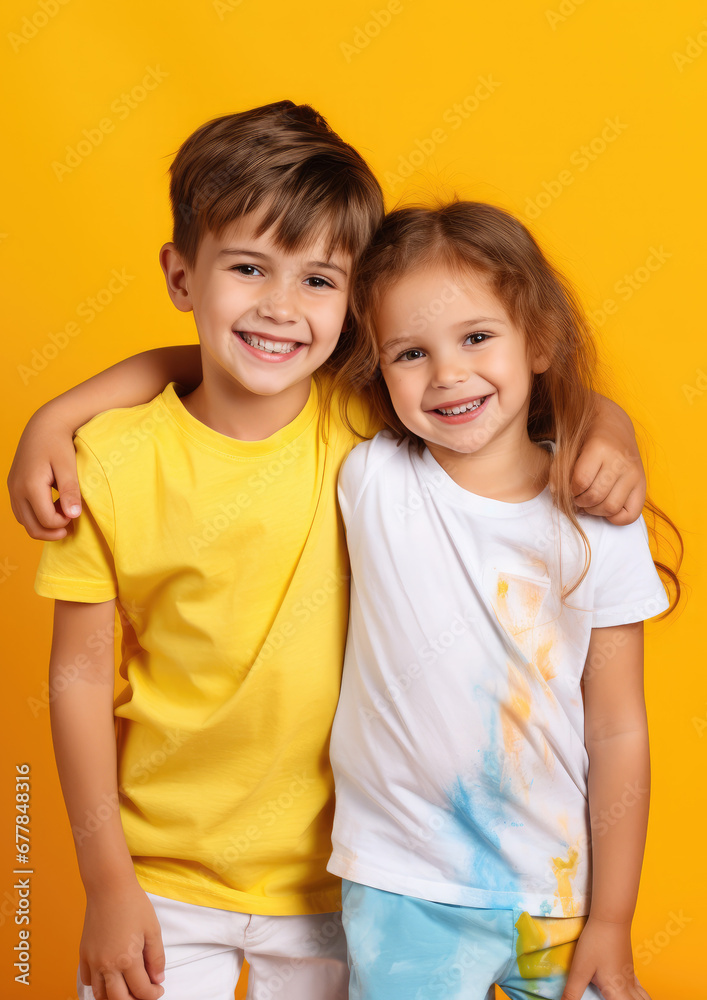 cheerful children, boy and girl on a colored background in the studio, brother and sister, child, kid, toddler, childhood, portrait, face, emotional, expression, joy, friends, happiness, baby, clothes cheerful children, boy and girl on a colored background in the studio, brother and sister, child, kid, toddler, childhood, portrait, face, emotional, expression, joy, friends, happiness, baby, clothes