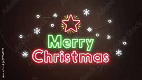 Decorative sign with merry christmas neon on dark wall