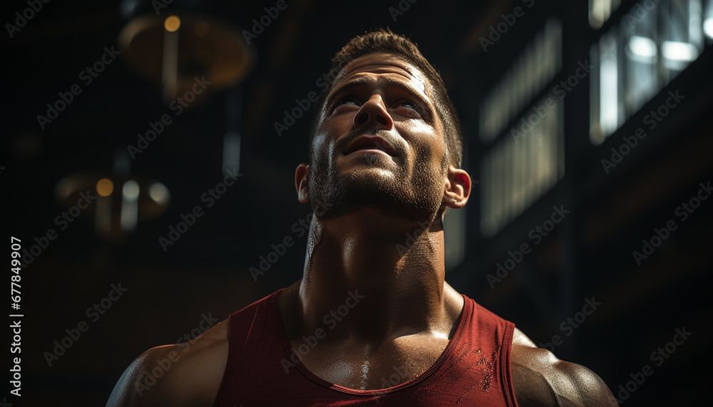 Young adult athlete exercising indoors in a gym generated by AI Young adult athlete exercising indoors in a gym generated by AI
