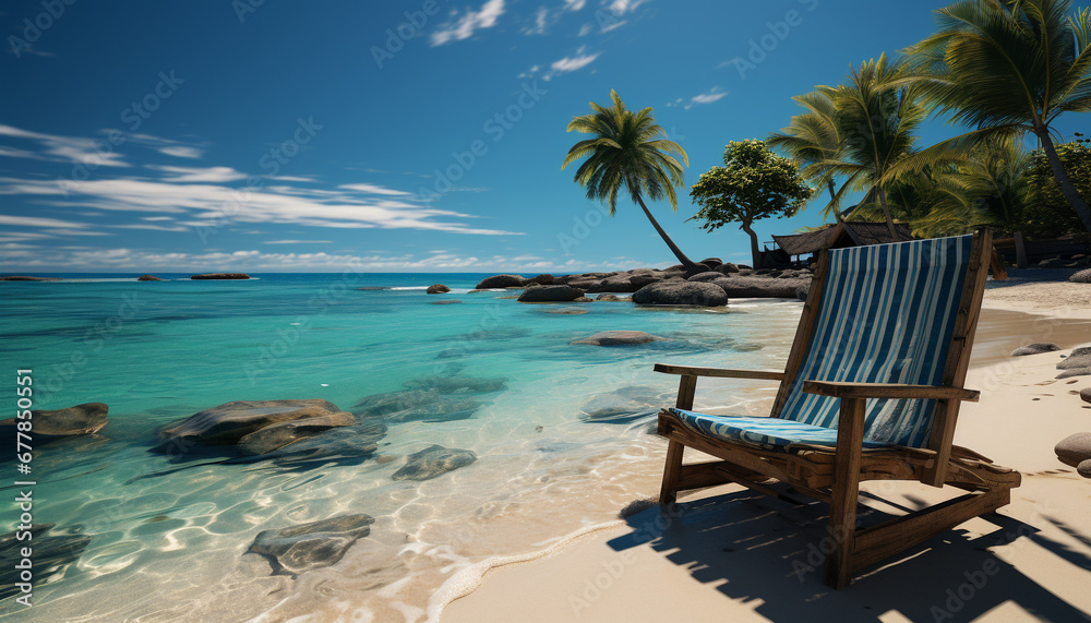 Tropical climate, sand, water, palm tree, relaxation generated by AI