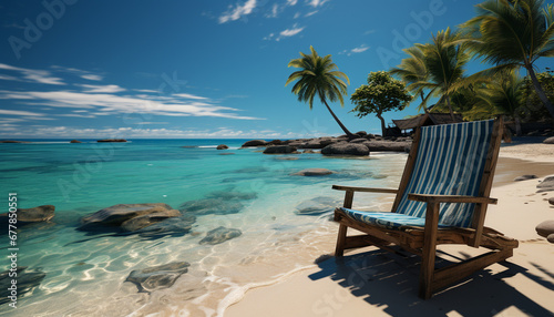 Tropical climate, sand, water, palm tree, relaxation generated by AI