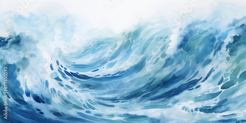 Watercolor illustration of blue ocean with waves, abstract background © TatjanaMeininger