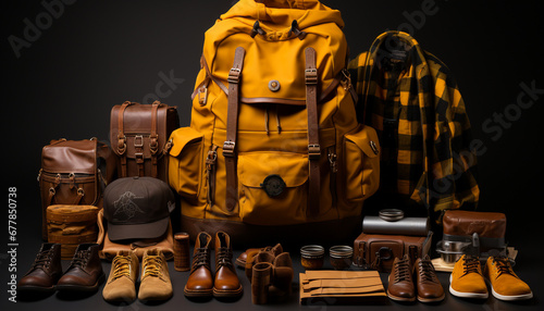 Hiking boot, backpack, adventure, travel, nature, exploration, camping, outdoors, walking, backpacker generated by AI