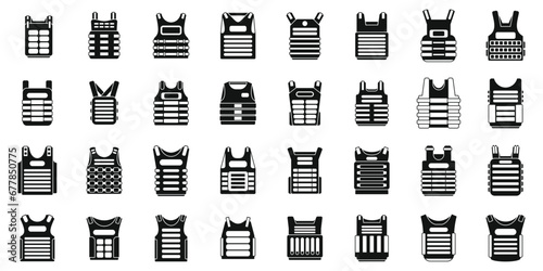 Bulletproof vest icons set simple vector. Armor body. Vest military protection photo