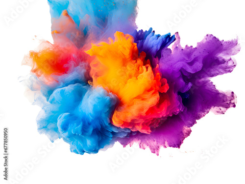 Unique and different color powder explosion on transparent background