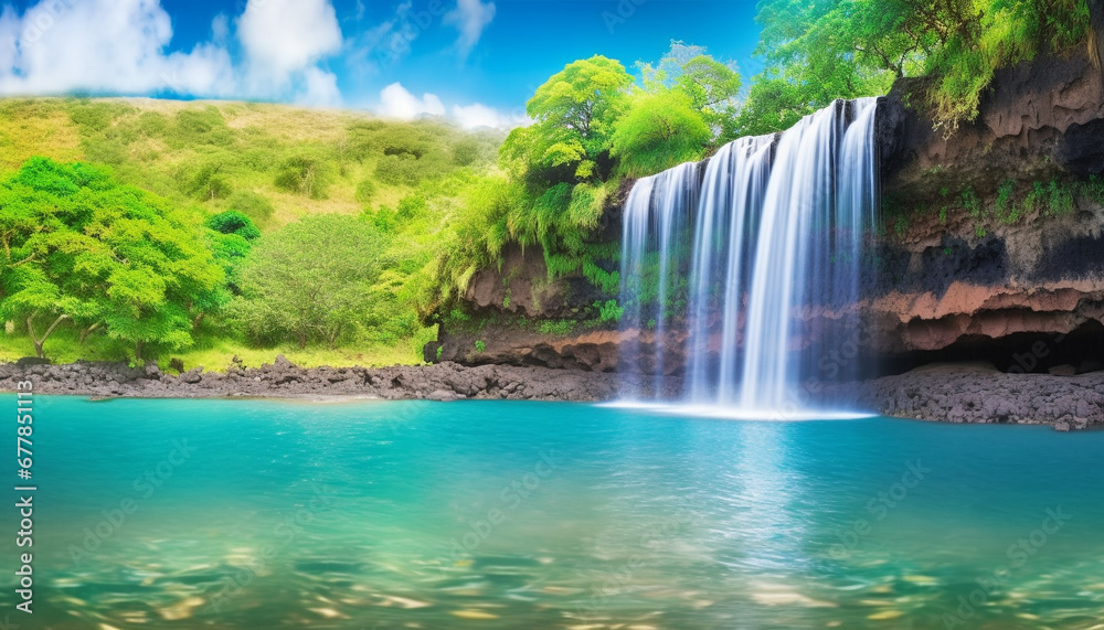 Fototapeta premium peaceful landscape beauty grass, sun, horizon, clouds generated by AI