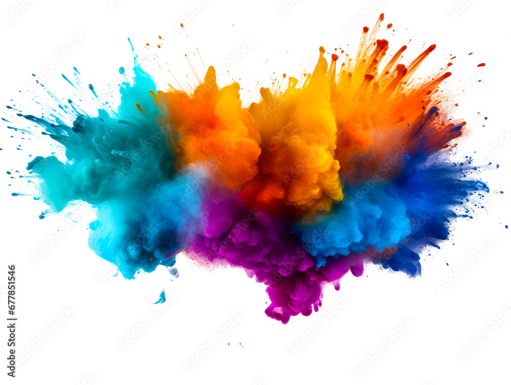 Unique and different color powder explosion on transparent background