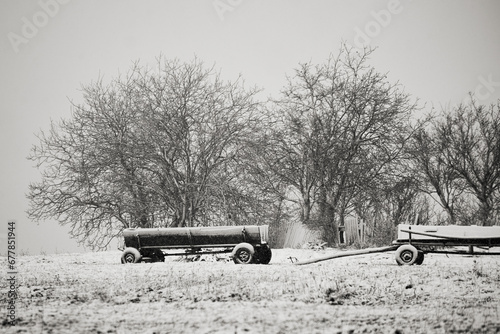 Obraz na płótnie wagon covered with snow in winter in the country w salonie