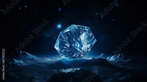A Blue Moon Diamond glistening under a starry night sky. 
