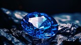 A close-up 4K image of a flawless, sapphire gemstone in brilliant shades of blue